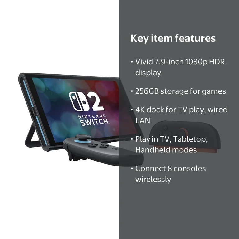 Nintendo Switch 2 Console 256GB 7.9-Inch 1080P HDR Touch Screen