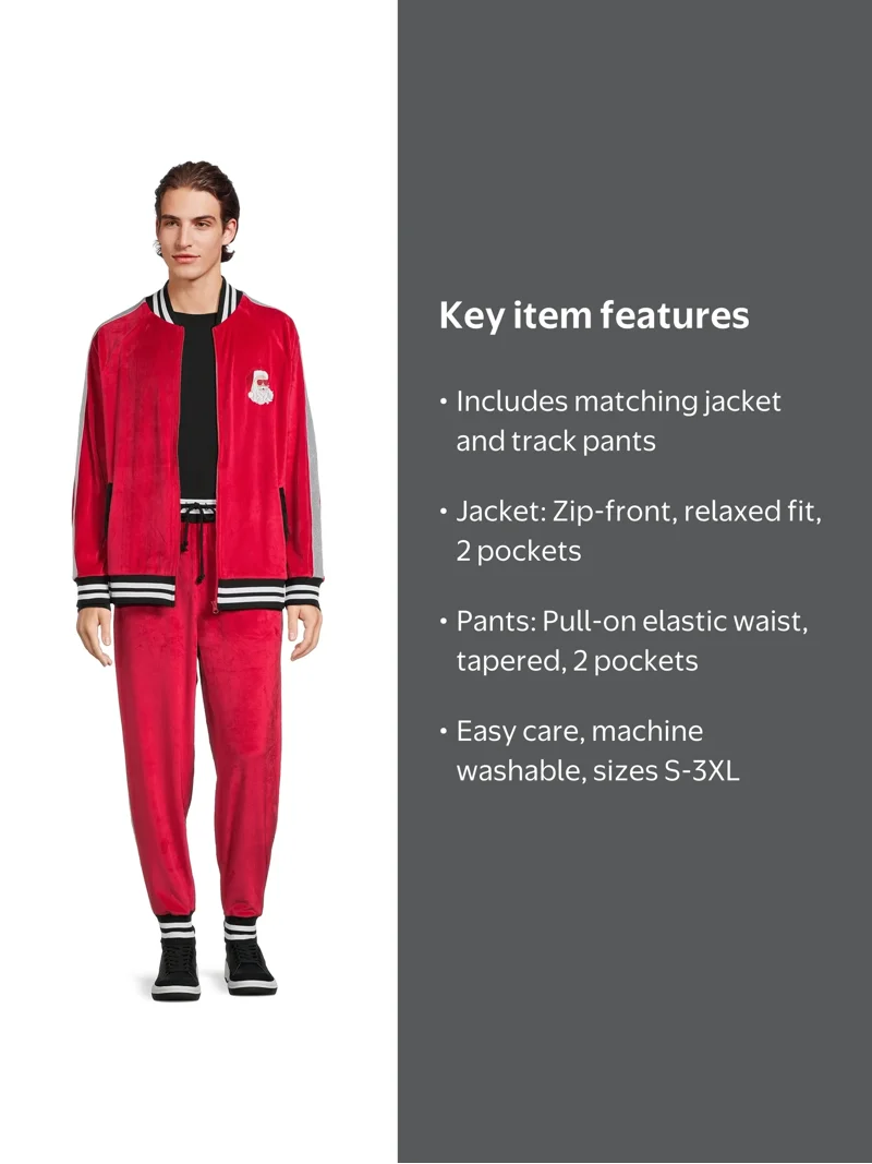 Jollyknits Men's Velour Christmas Tracksuit Set, 2-Piece, Sizes S