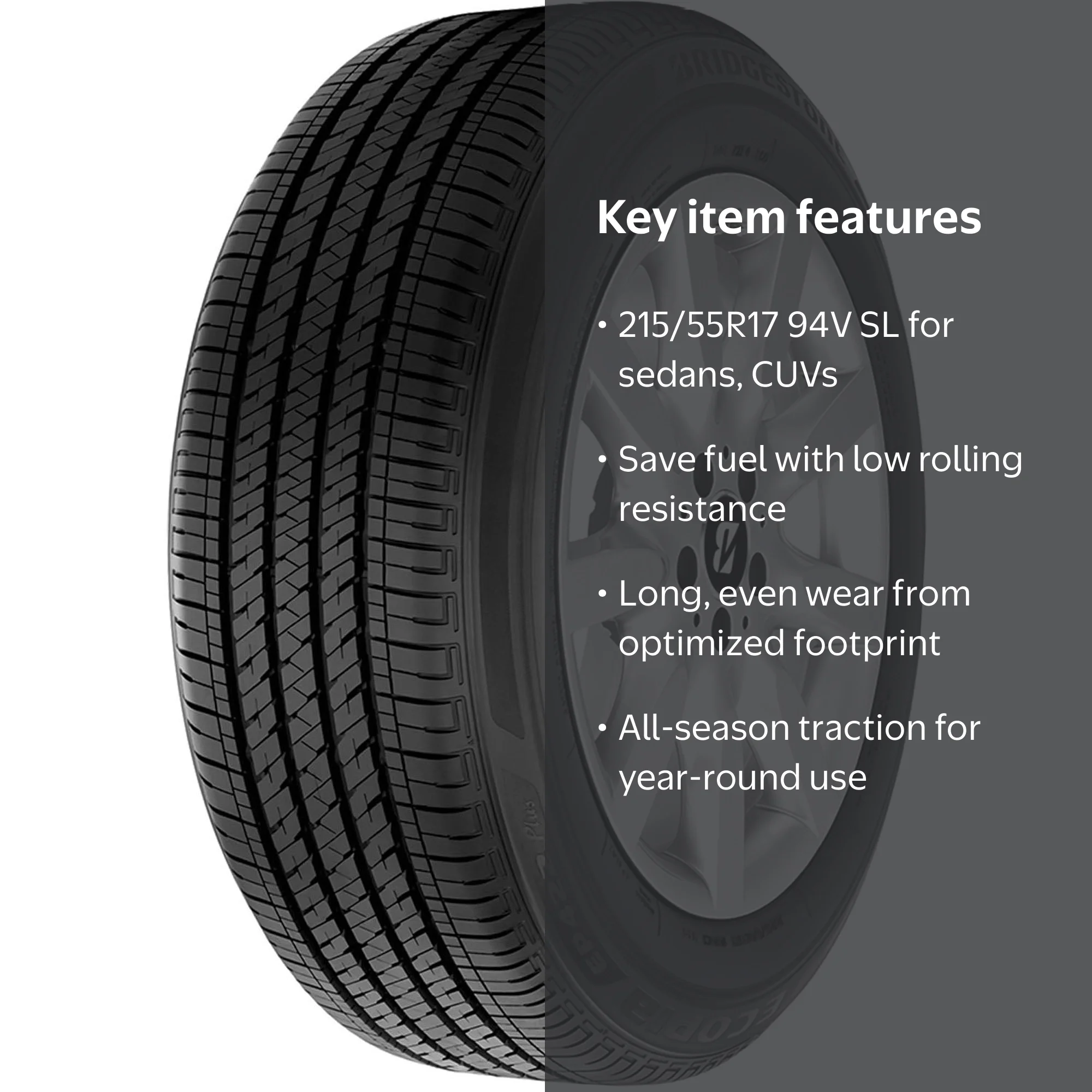 Bridgestone Ecopia EP422 Plus 215/55R17 94V Tire, All Season