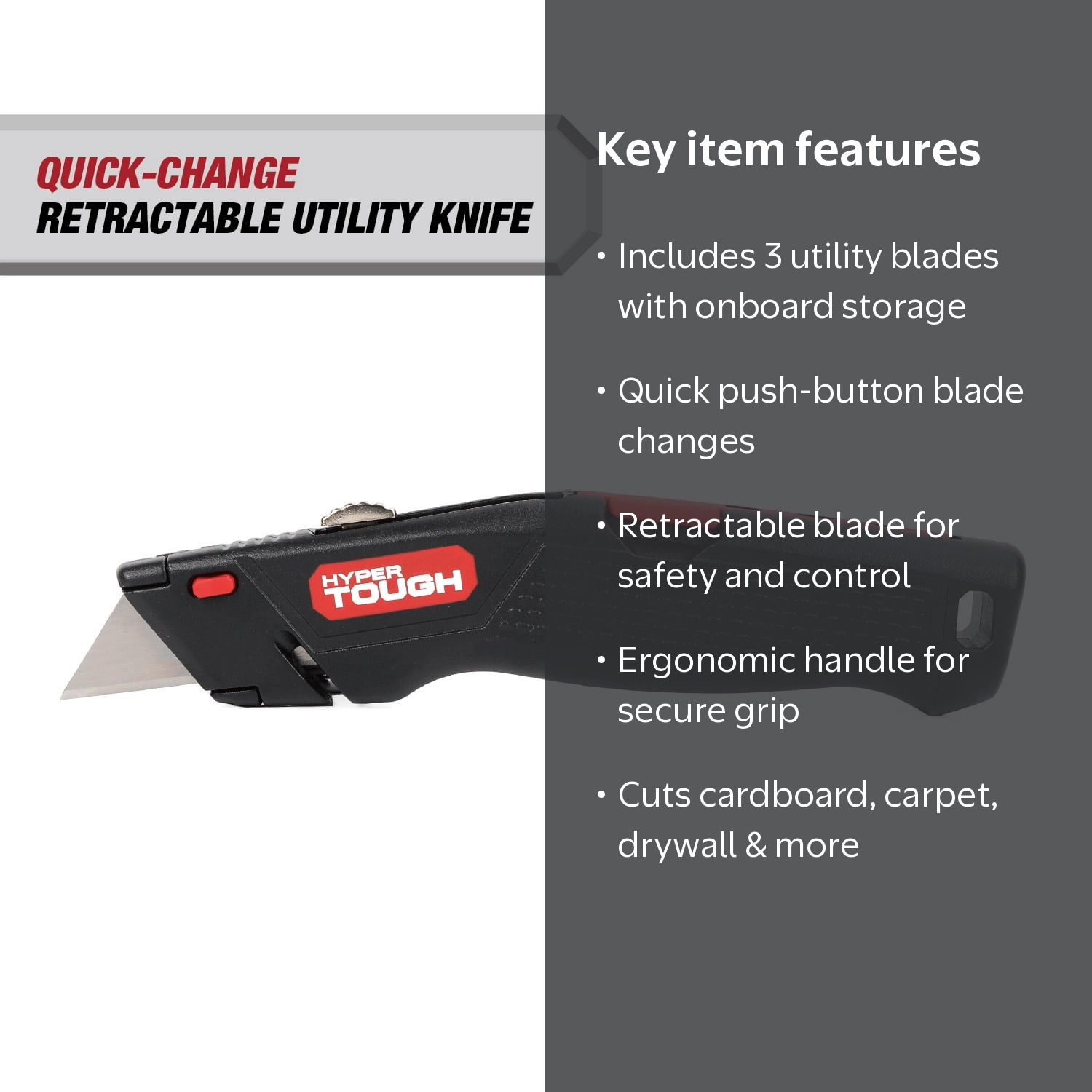 Hyper Tough Retractable Utility Knife with Quick-Change Blades