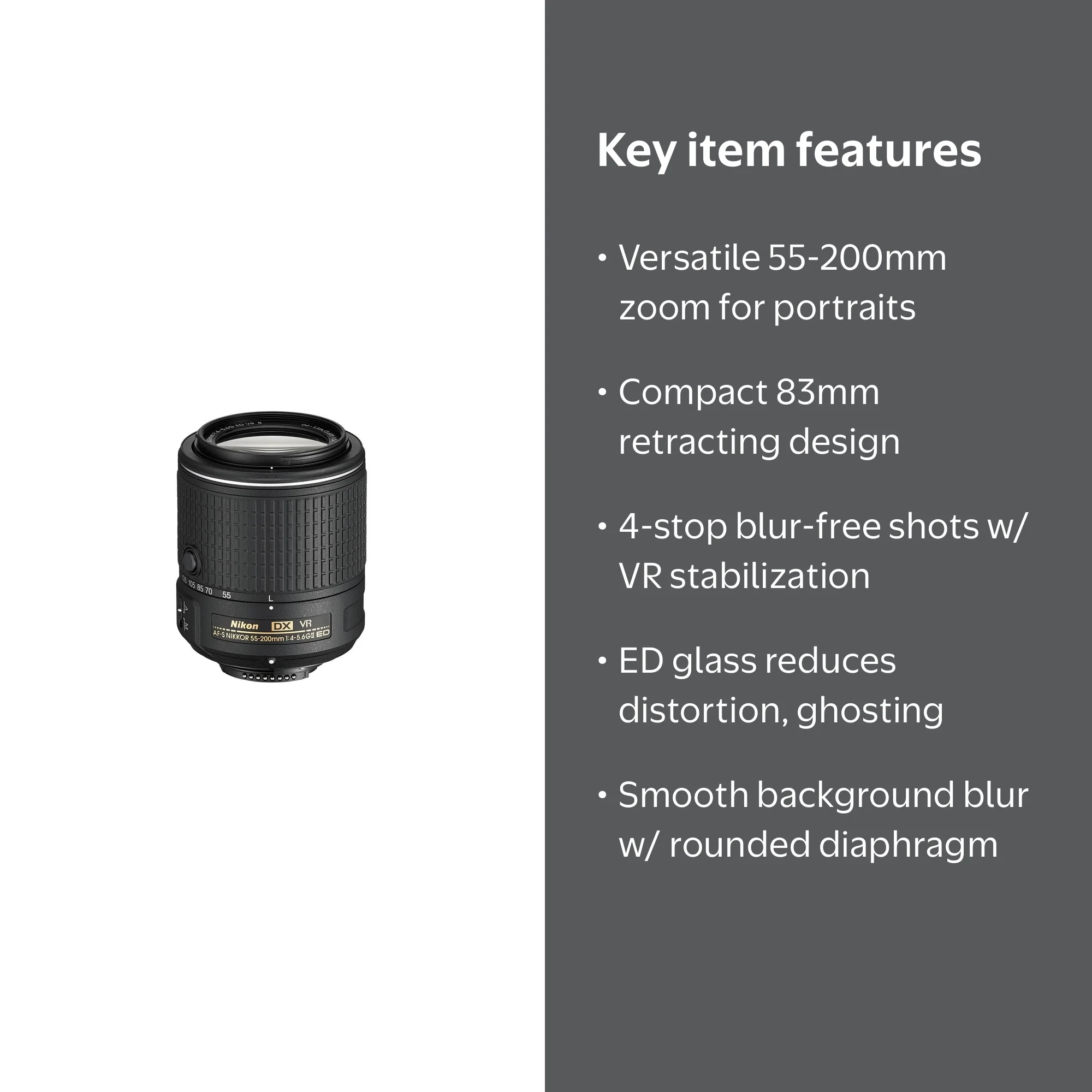 Nikon AF-S DX Nikkor 55-200mm F/4-5.6G ED VR II Lens - Walmart.com