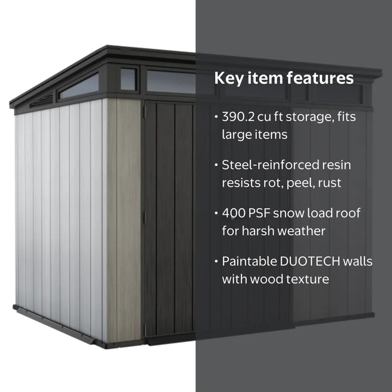 Keter, Outdoor Storage Shed, 9x7 Foot, Grey Resin with Modern