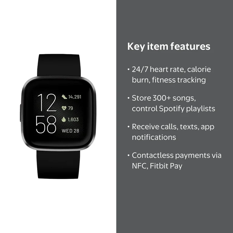 Google - Fitbit versa2 ブラック　純正スポーツバンドつき Fitbit Versa 2 Smartwatch, Carbon, Silicone Band, Black, Wi-Fi