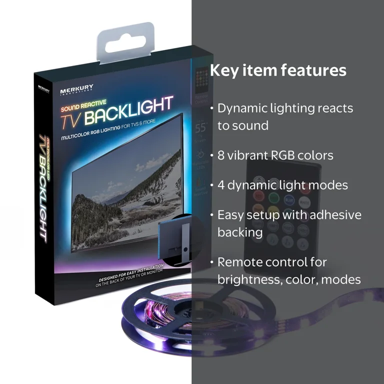 Merkury Innovations Sound Reactive TV Backlight RGB Lighting