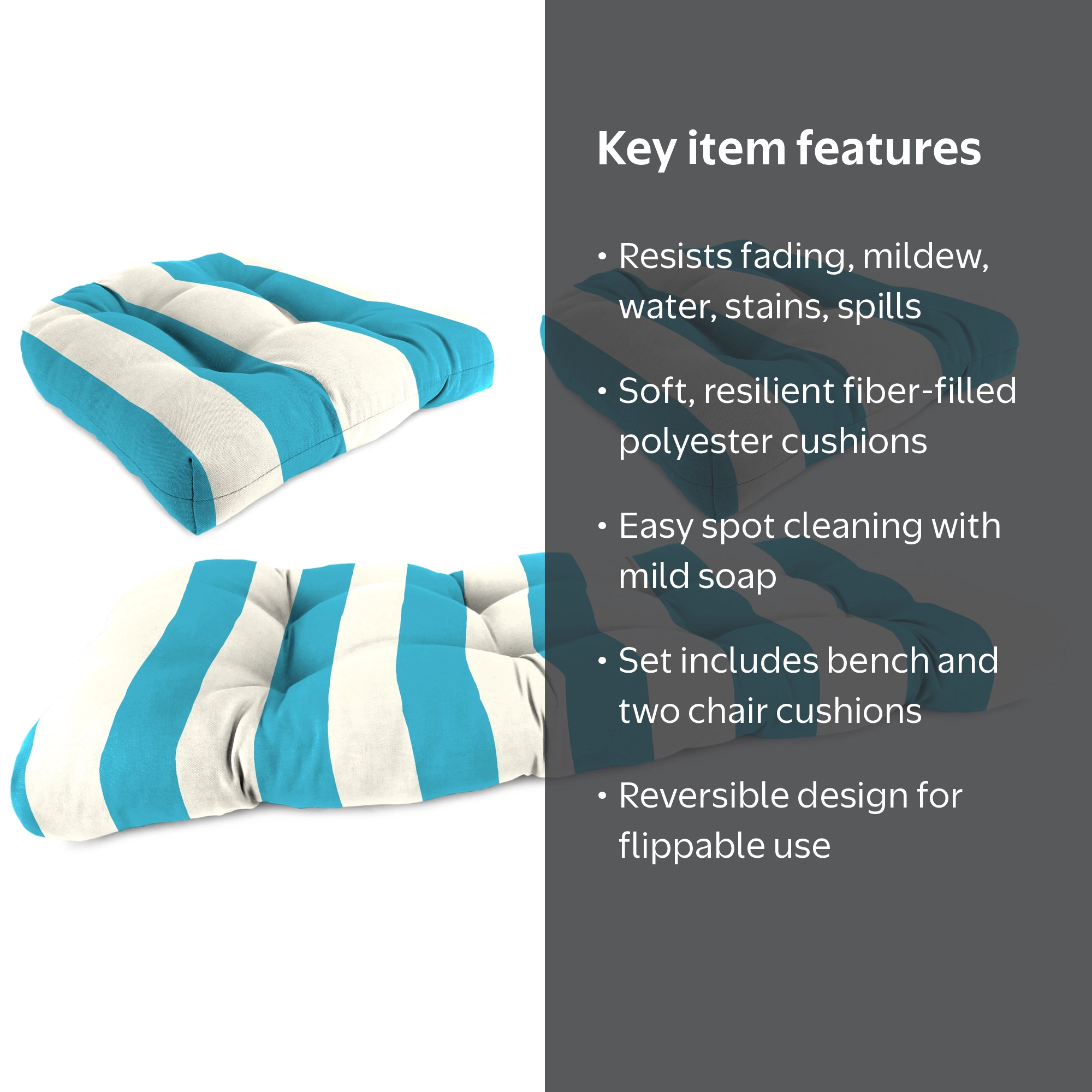 Jordan Manufacturing 3-Piece Cabana Turquoise Stripe Tufted
