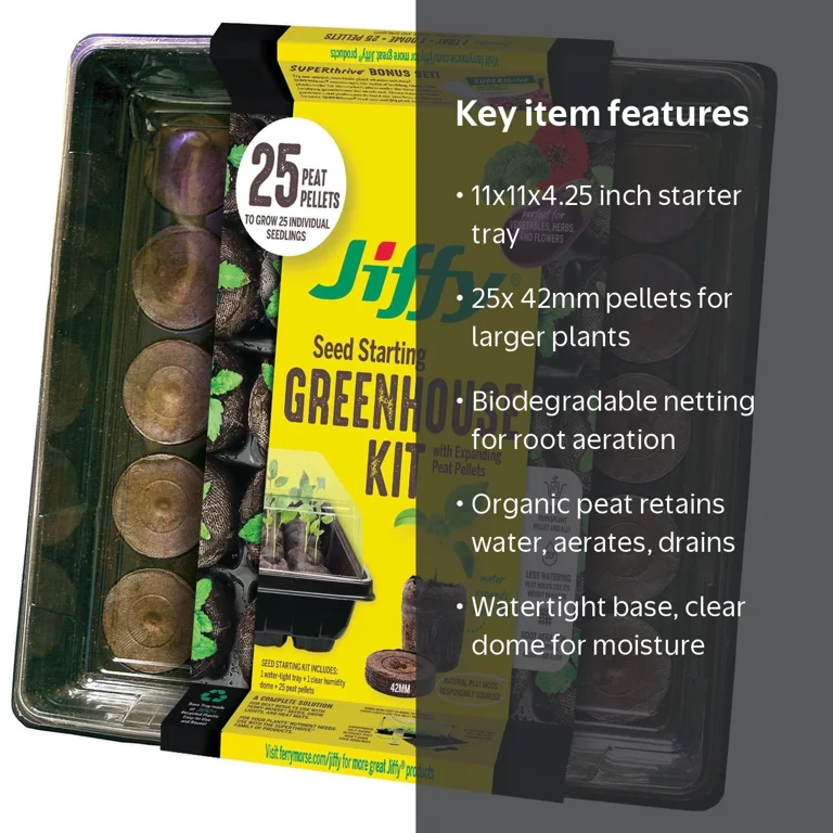 Jiffy 25 Cell Seed Starting Greenhouse with 42mm Peat Pellets w