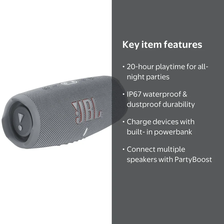 JBL Charge 5 - Portable Waterproof Speaker with Powerbank, Grey