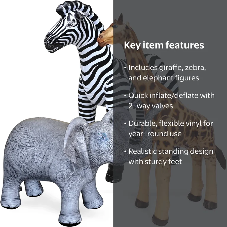 Jet Creations Safari 3pk Inflatable Animals Giraffe Zebra Elephant