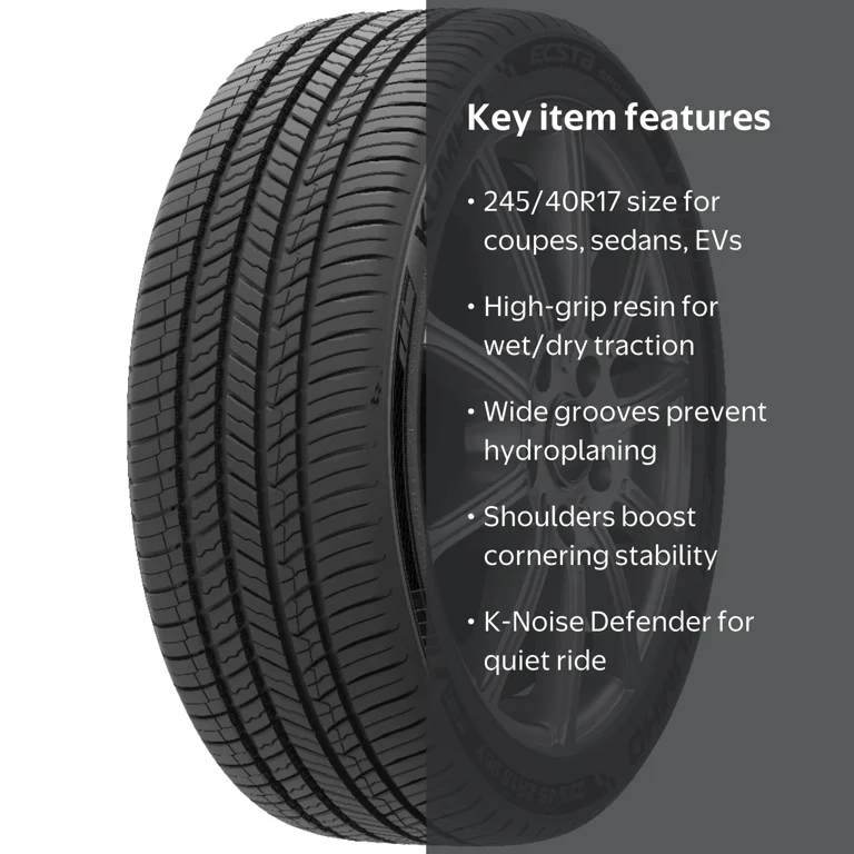 Kumho Tire, Passenger Tire, 245/40R17, All Season, W - Walmart.com