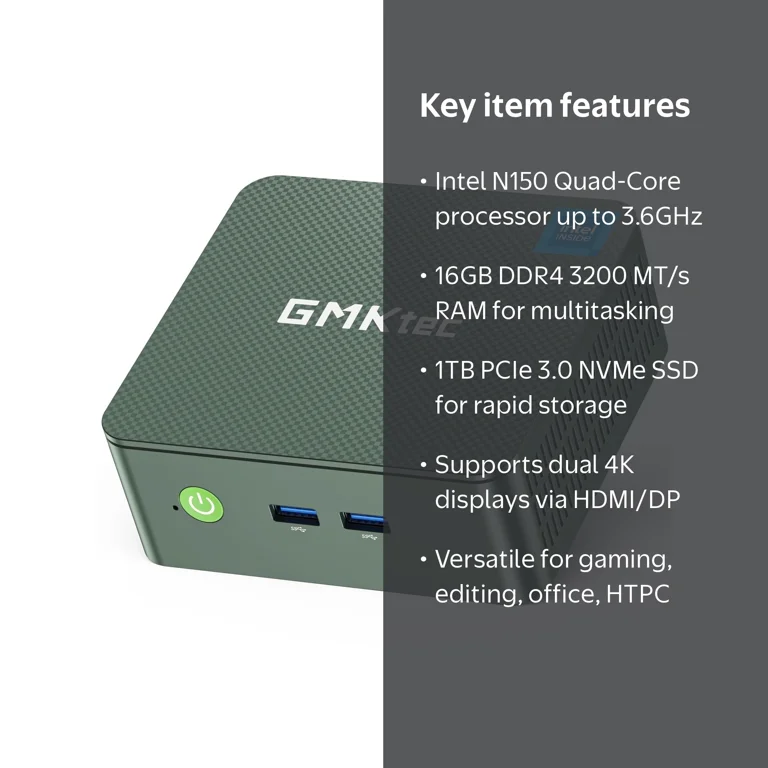 GMKTec Mini PC, 16GB RAM, 1TB SSD, Intel N150 up to 3.6GHz
