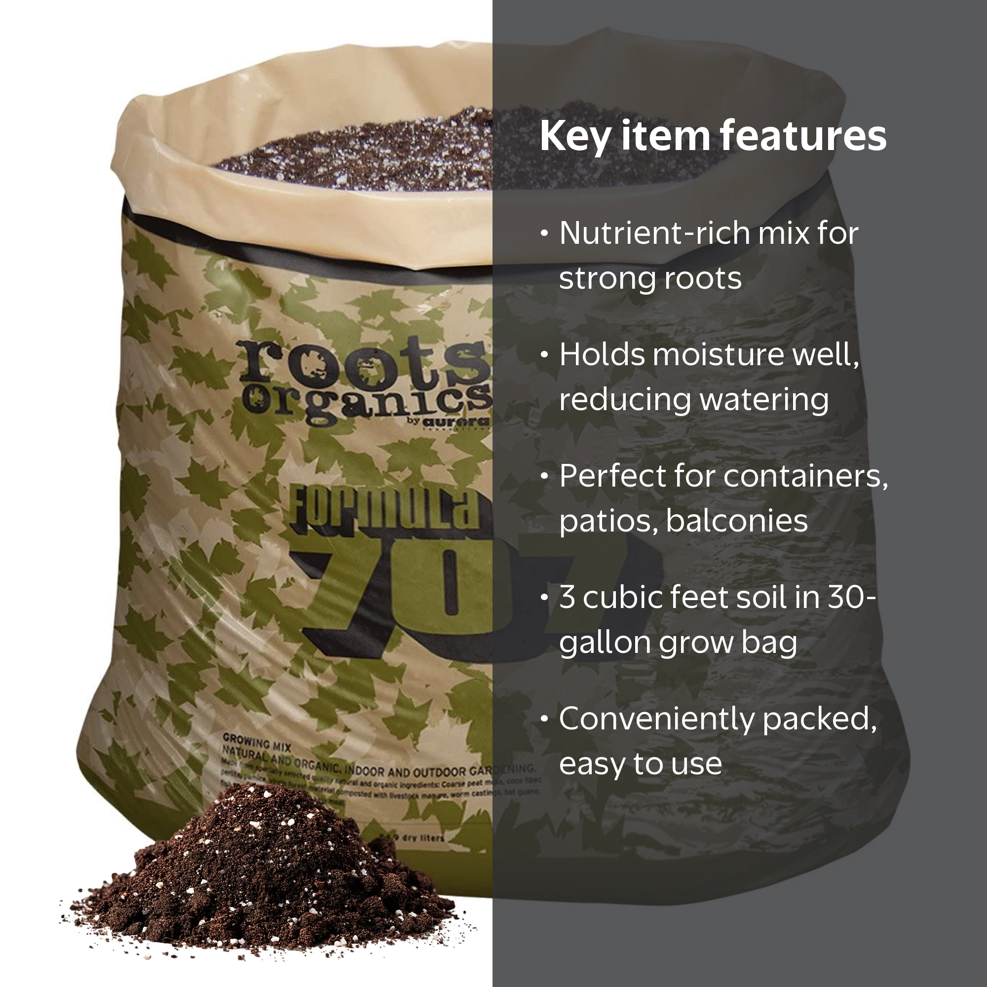 Roots Organic Formula 707 Growing Mix, 3 cu ft, Peat Compost Coco