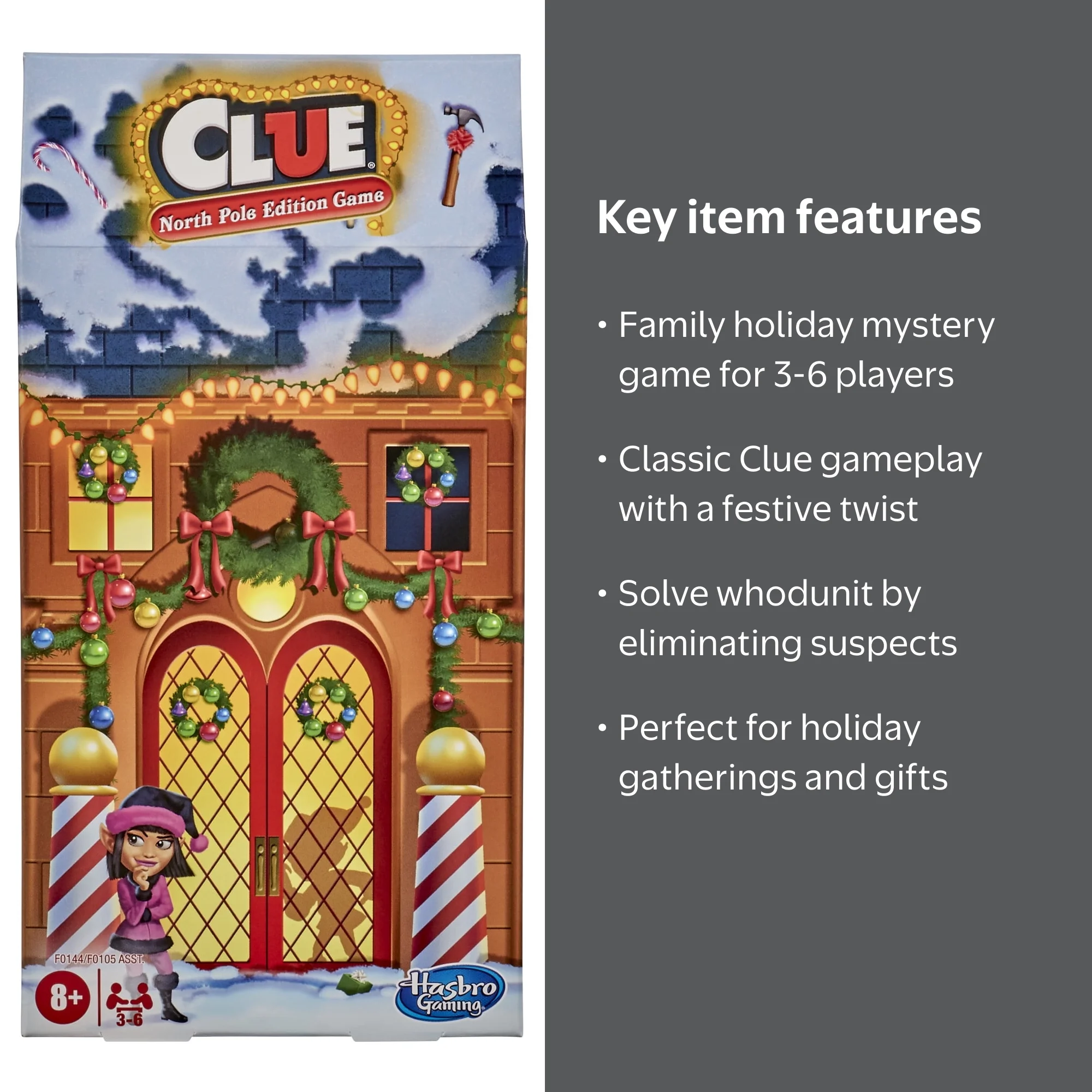 Clue: North Pole Holiday Edition Board Game for Kids Ages 8 and up