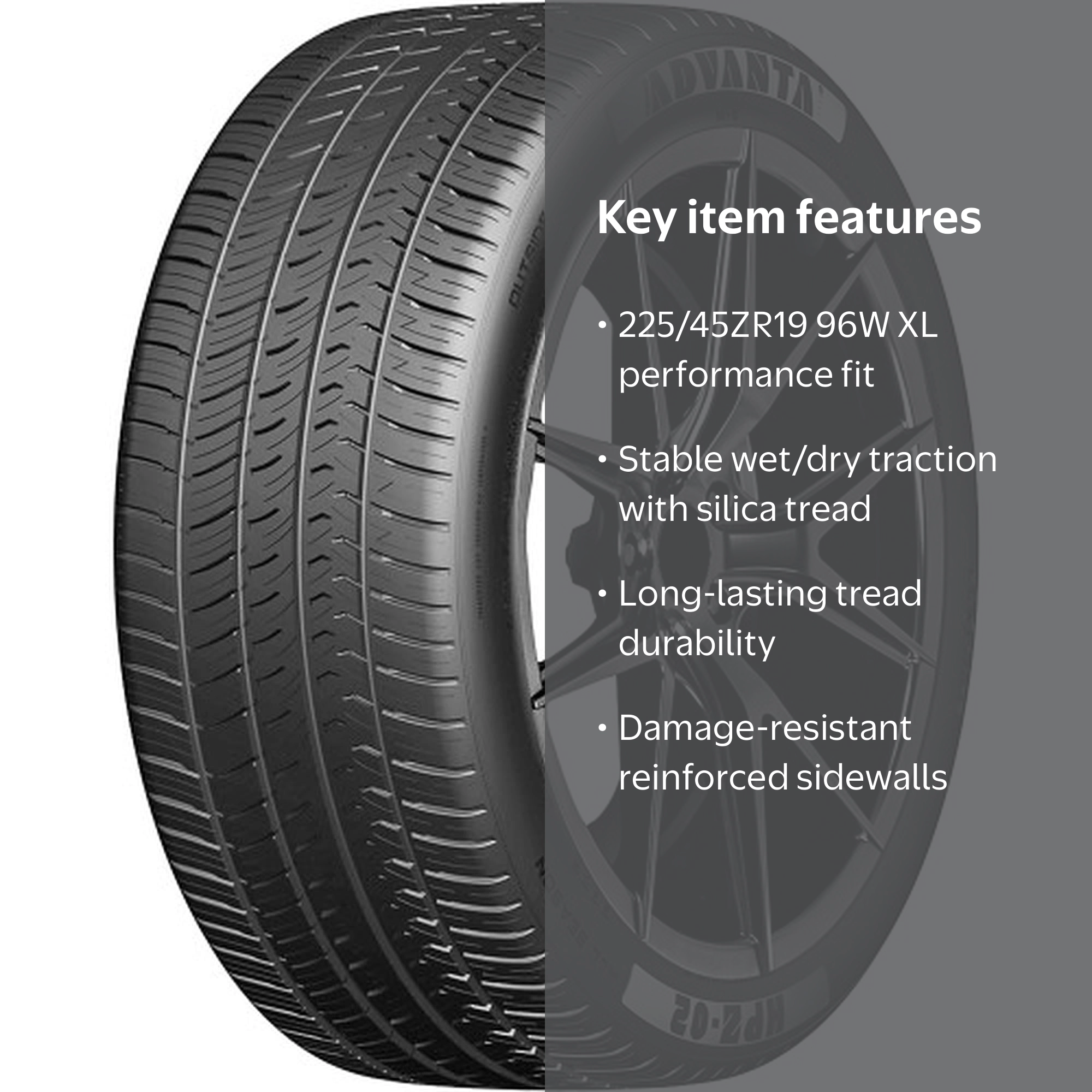 中田　アドバンスホイール2 Advanta HPZ-02 High Performance All Season Tire, Size 225/45R19