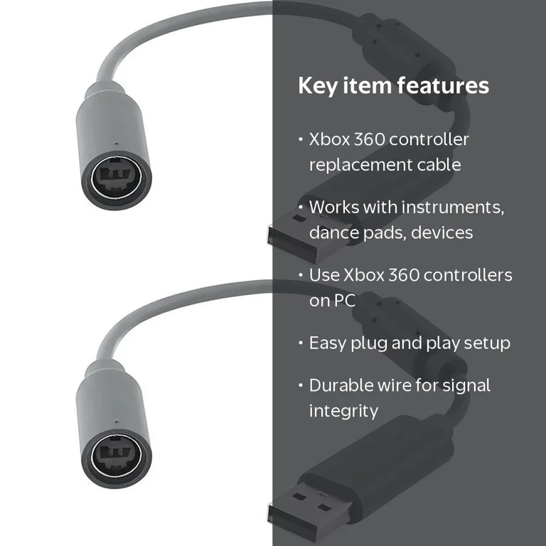 2 Pack Replacement Dongle USB Breakaway Cable for Xbox 360 Wired