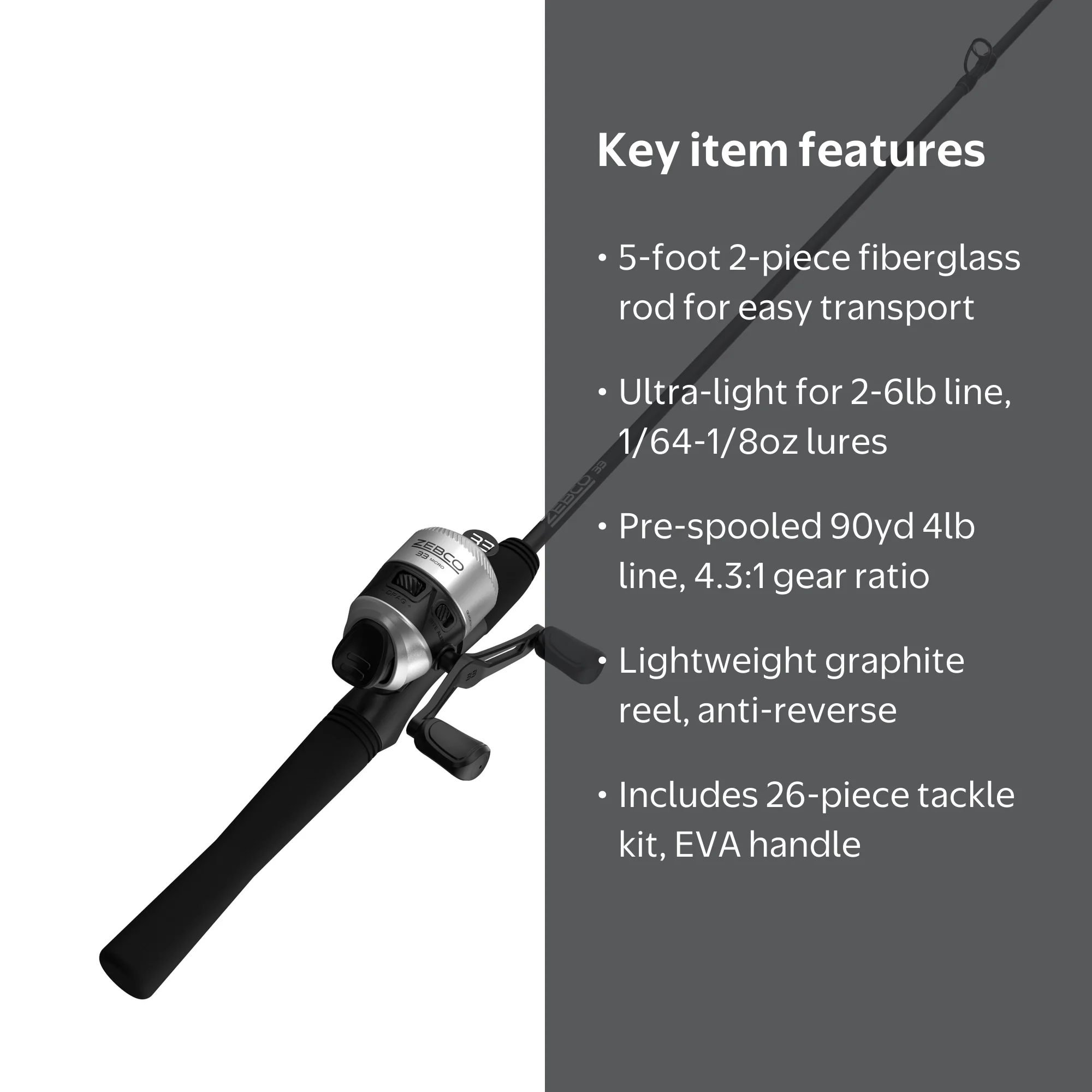 Zebco 33 Micro Spincast Reel and Fishing Rod Combo, 5-Foot 2-Piece