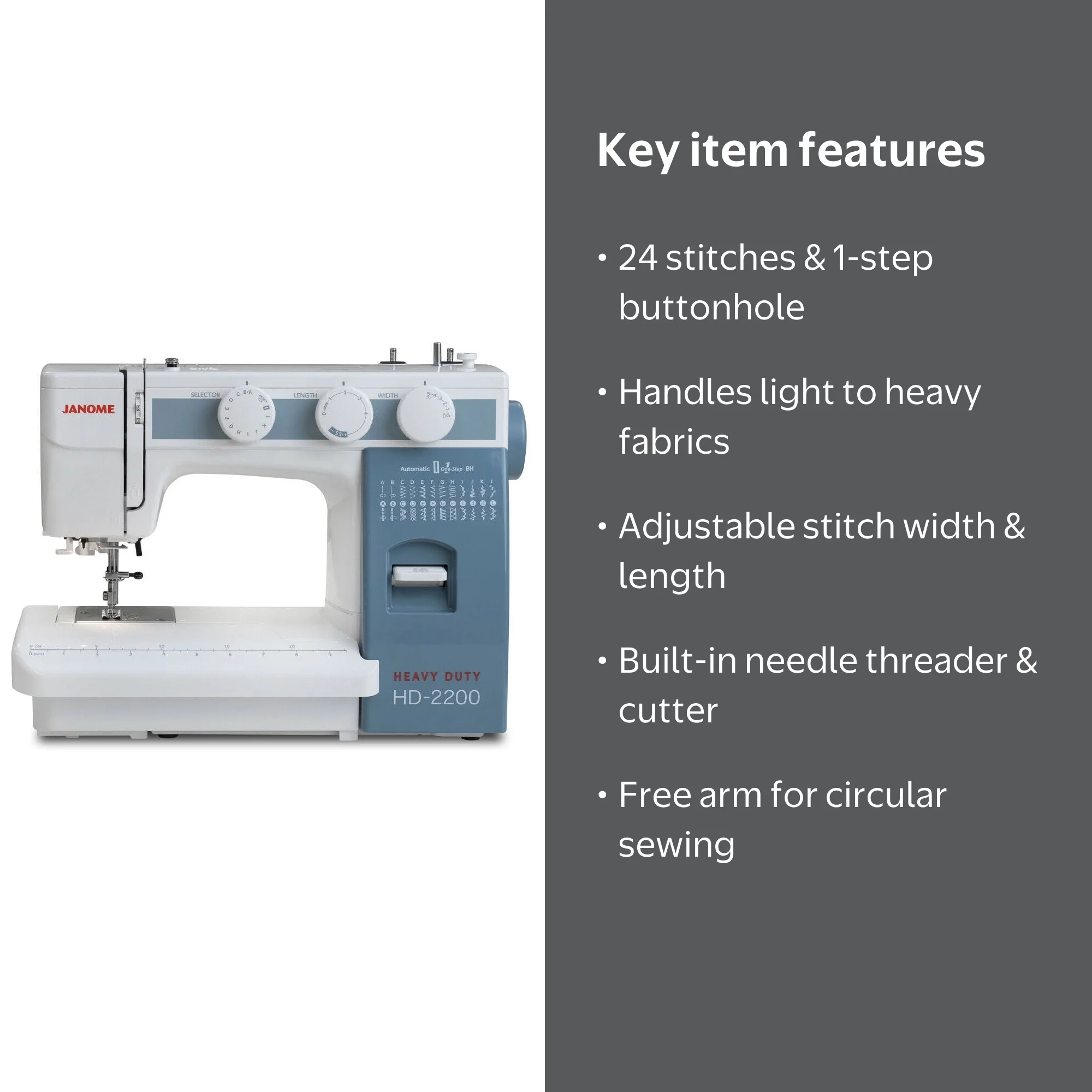 Janome HD2200 Heavy Duty Sewing Machine with 24 Stitches, Built-In