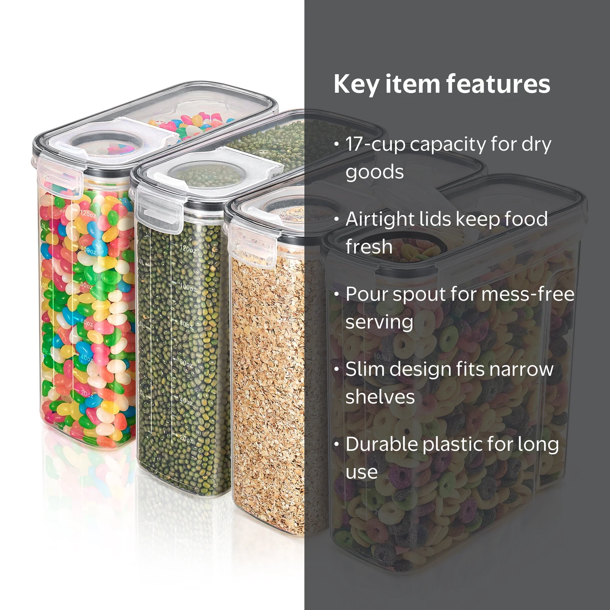 Sorbus Clear Plastic Cereal Dispenser, 17 Cups, Airtight Lid Food