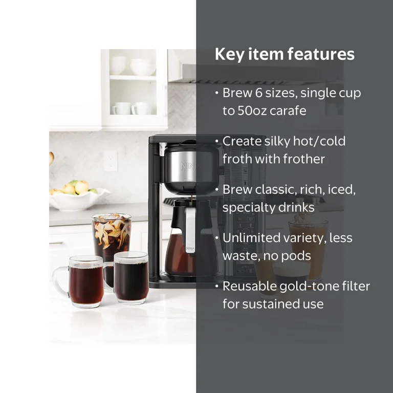 Ninja Specialty Coffee Maker, 50 Oz. Glass Carafe, 10 Cups, Milk