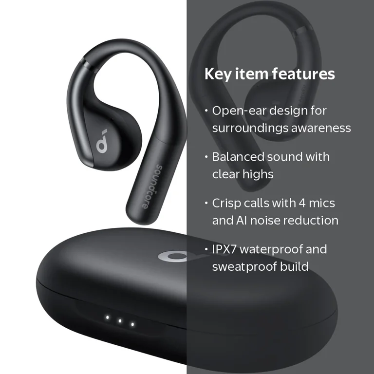 Soundcore, AeroFit Open-Ear Headphones, 42H Playtime, Black