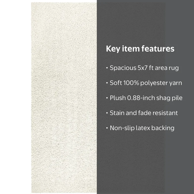 Mainstays Traditional Solid Ivory Shag Indoor Area Rug, 5' x 7