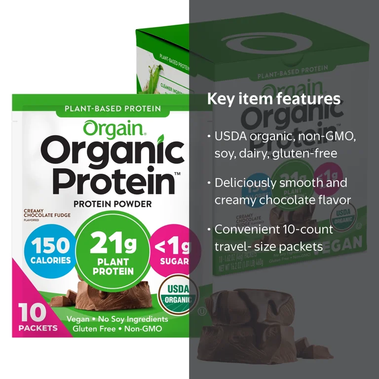 Orgain Organic Vegan 21g Plant-Based Protein Shake Powder, Travel