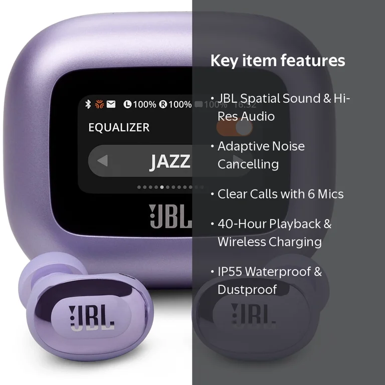 JBL Live Buds 3 Noise-Cancelling Earbuds with Smart Case (Purple