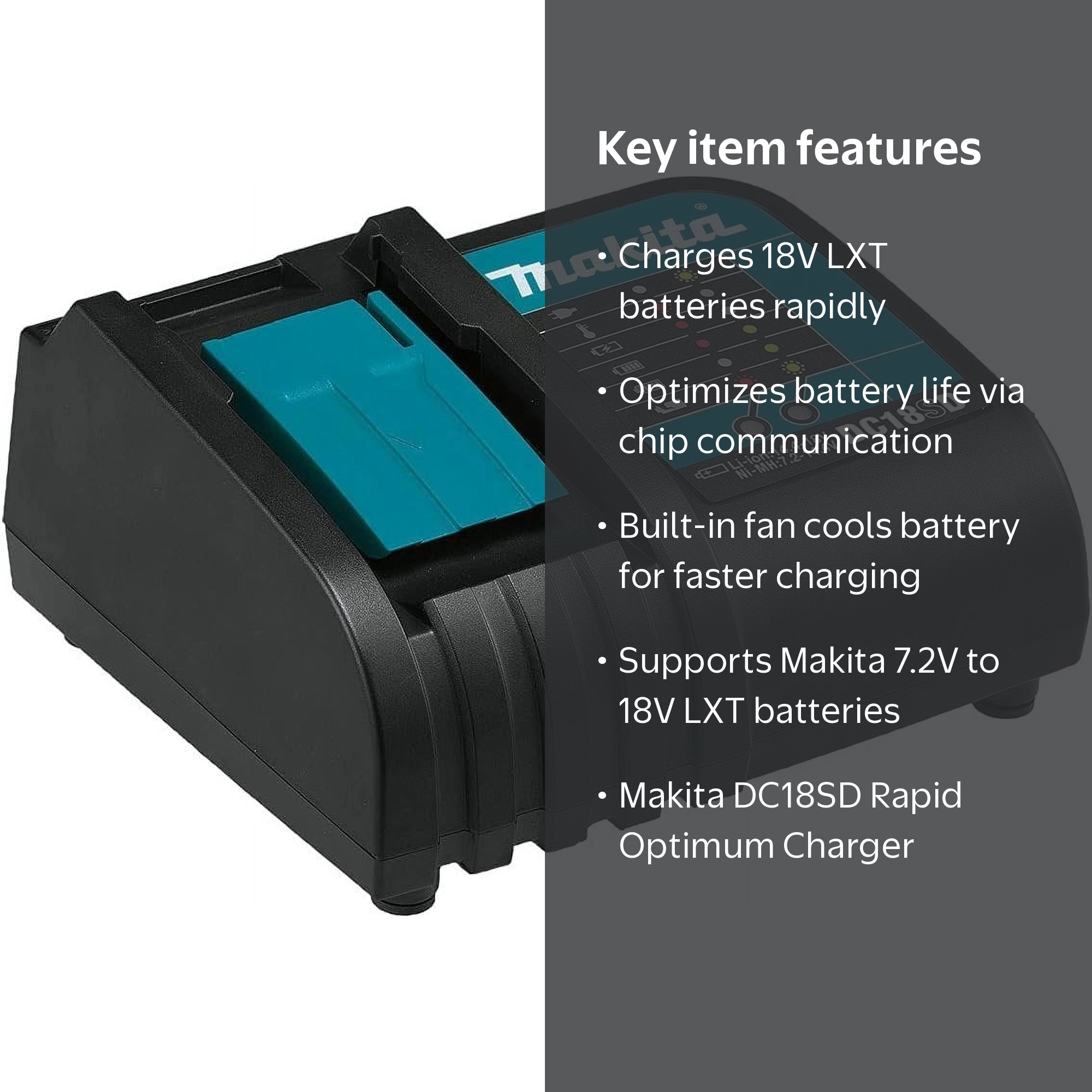 Makita DC18SD 18V LXT Lithium‑Ion Rapid Optimum Charger for BL1815
