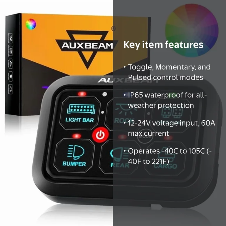 Auxbeam QP010783 RA60 RGB Switch Panel, Toggle/ Momentary/ Pulsed