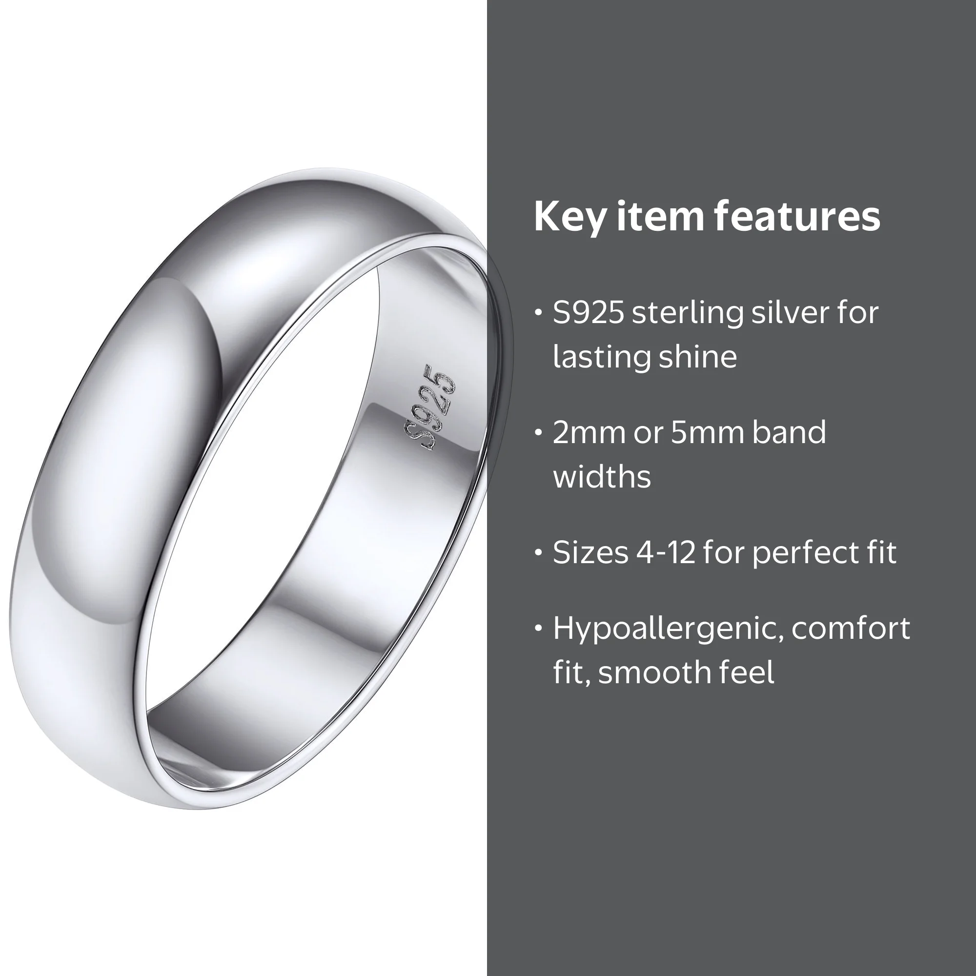 Silvora 925 Sterling Silver Eternity Band Ring, 5mm Wide