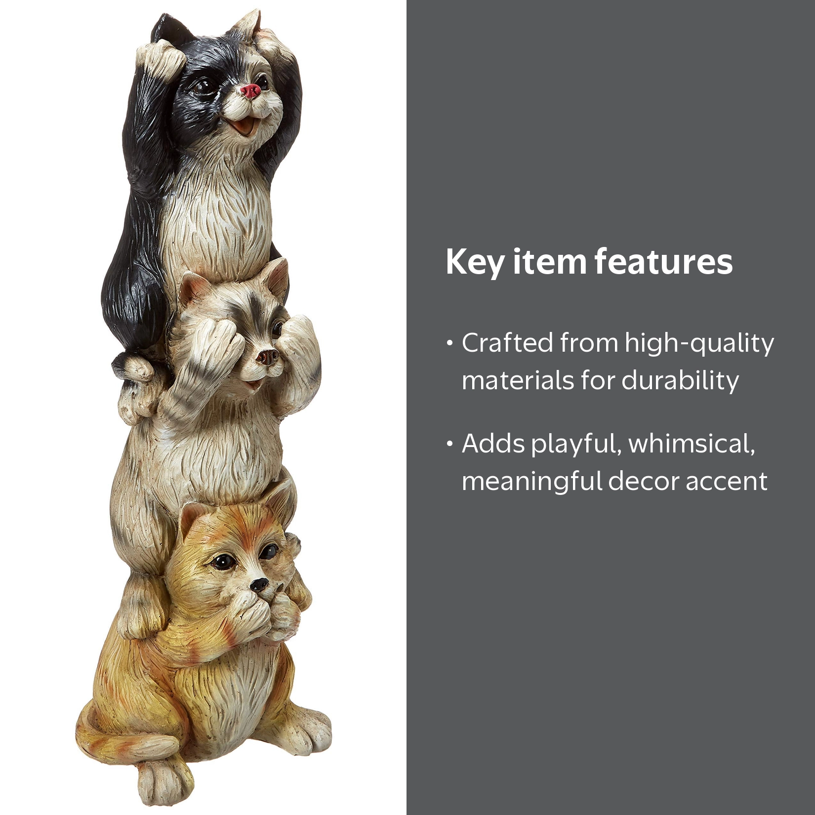 Hi-Line Gift 7” Hear, See and Speak No Evil Stacked Cats Garden
