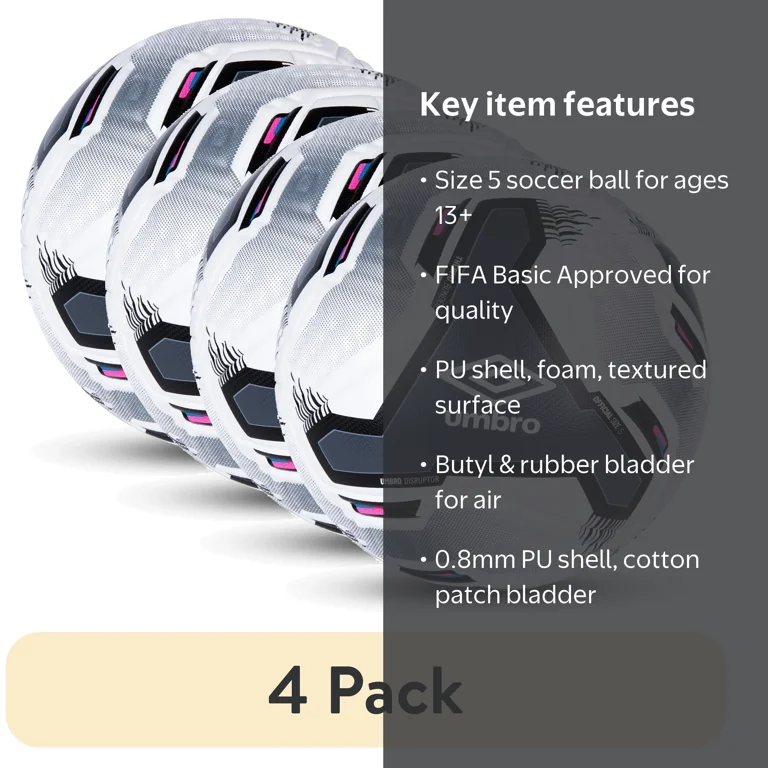 UMBRO×diaspora×BAL 4 pack) Umbro Disruptor Soccer Ball, Size 5, Ages 13 Years and Up