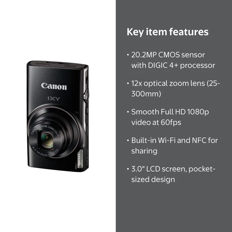 Canon PowerShot IXY 650 (ELPH 360) HS Digital Camera (Black) with