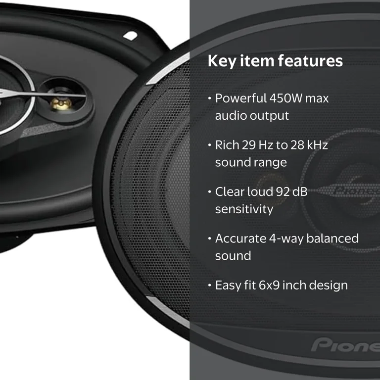 Pioneer TS-A6961F 6x9 4-Way Car Speakers Black Easy Install High