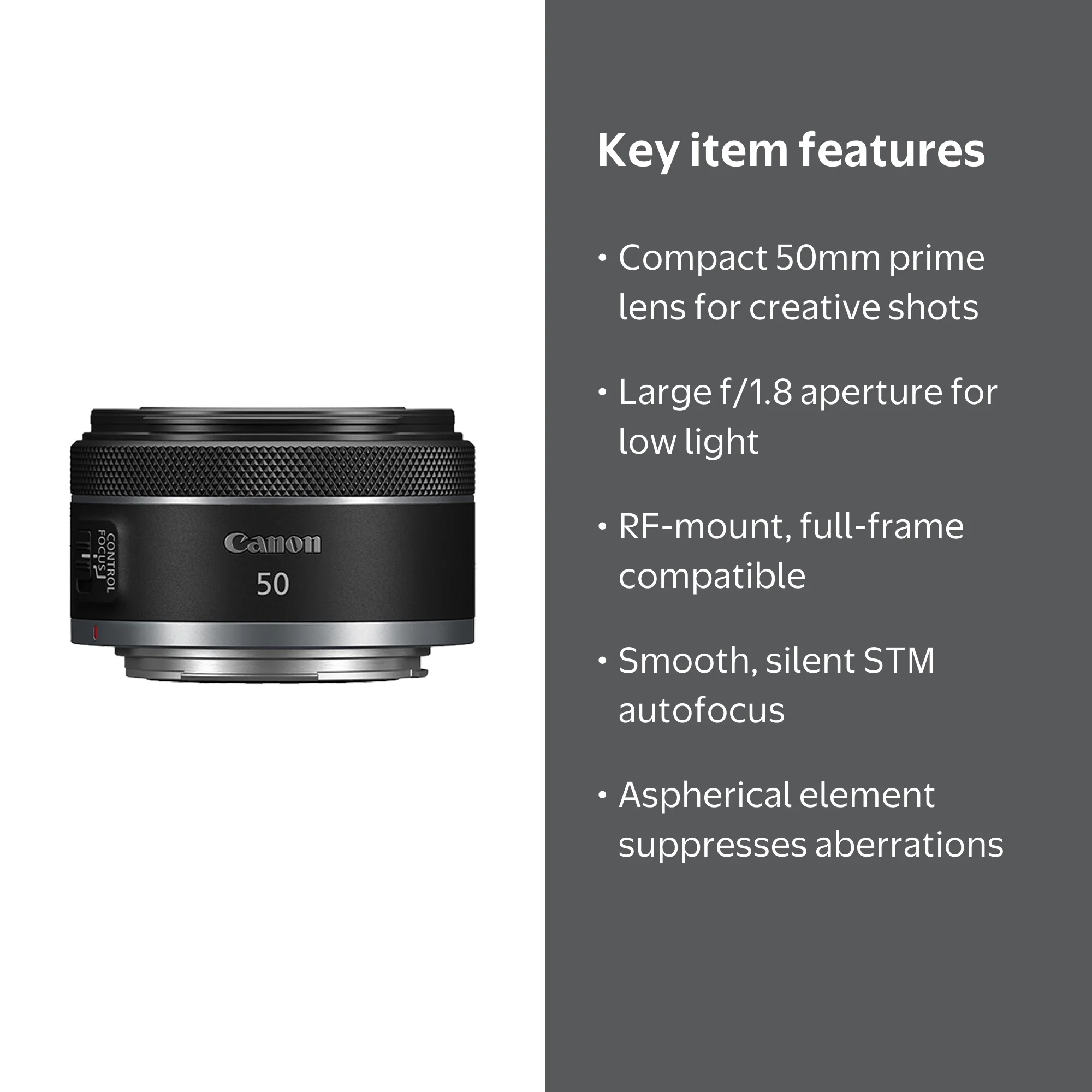 Canon RF 50mm f/1.8 STM Lens, Compact Prime Lens for EOS R Cameras