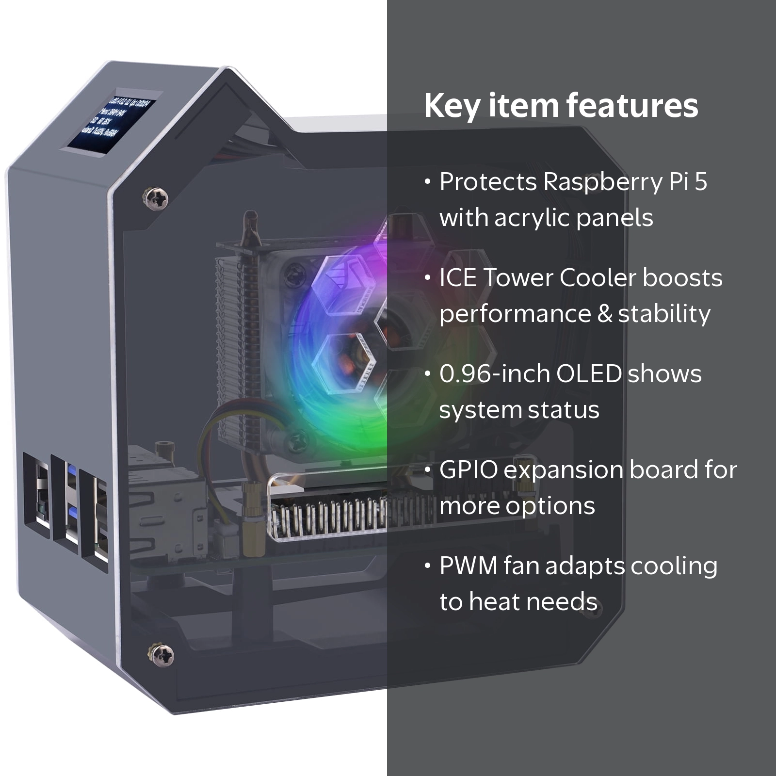 52Pi Mini Tower Kit for Raspberry Pi 5, Pi 5 Case with ICE Tower