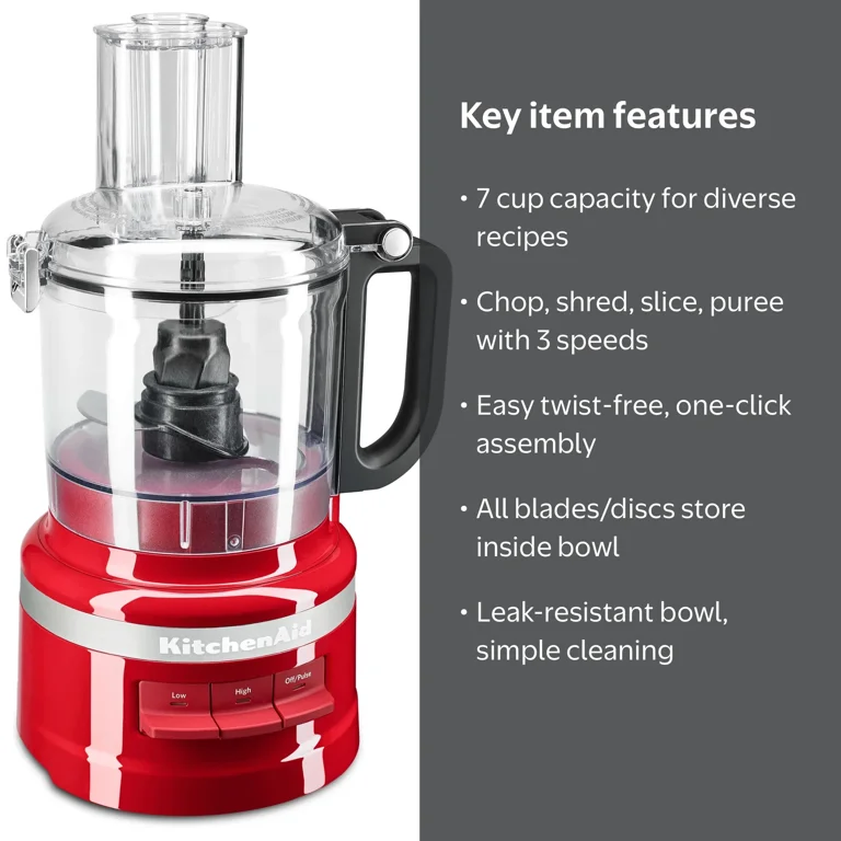 KitchenAid 7 Cup Food Processor, Empire Red, KFP0718 with 3 Speeds