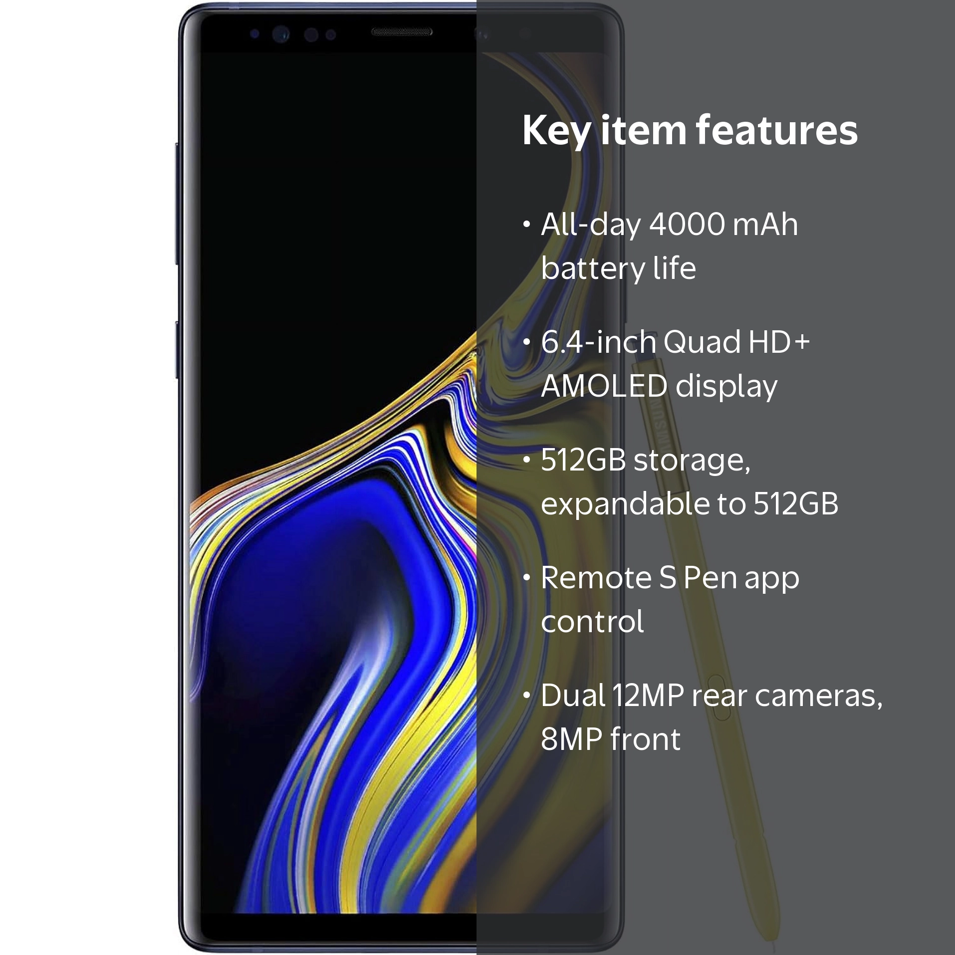 Straight Talk Samsung Galaxy Note 9, 512GB, 8GB Ram, Blue