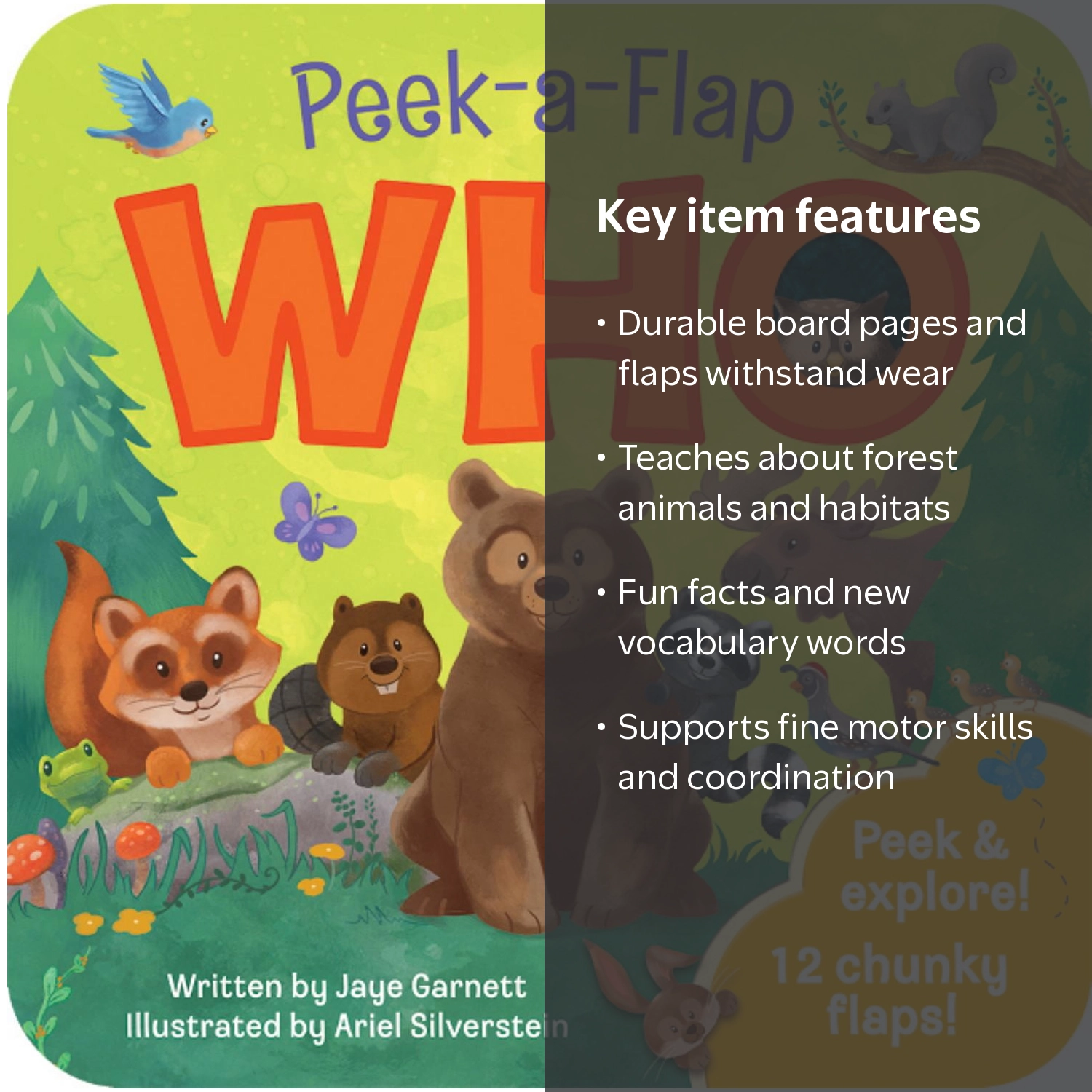 Jaye Garnett, Peek a Flap Children's Board Book, Forest Animals