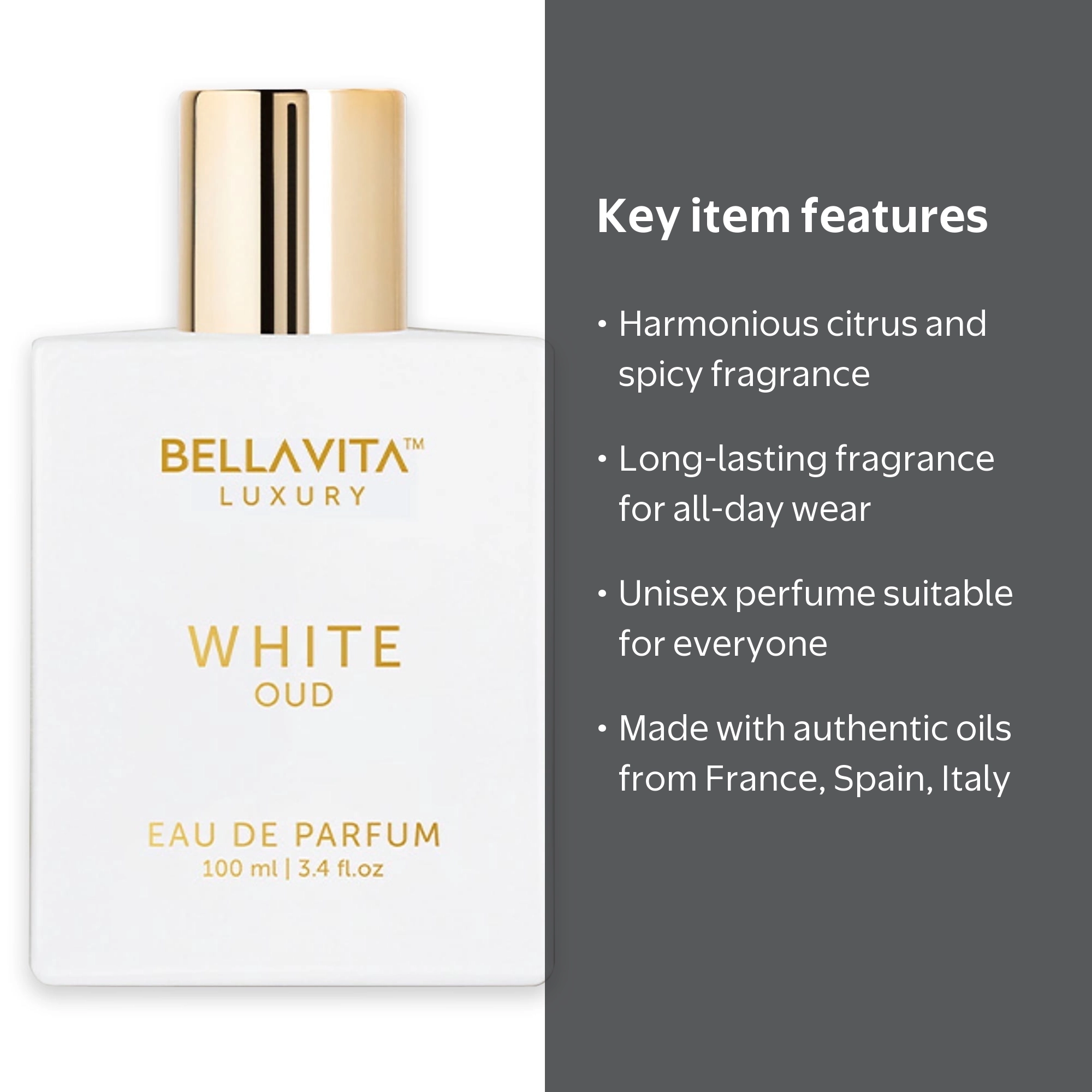 BELLAVITA, Perfume for Women and Men, 3.38 fl oz EDP Spray, White