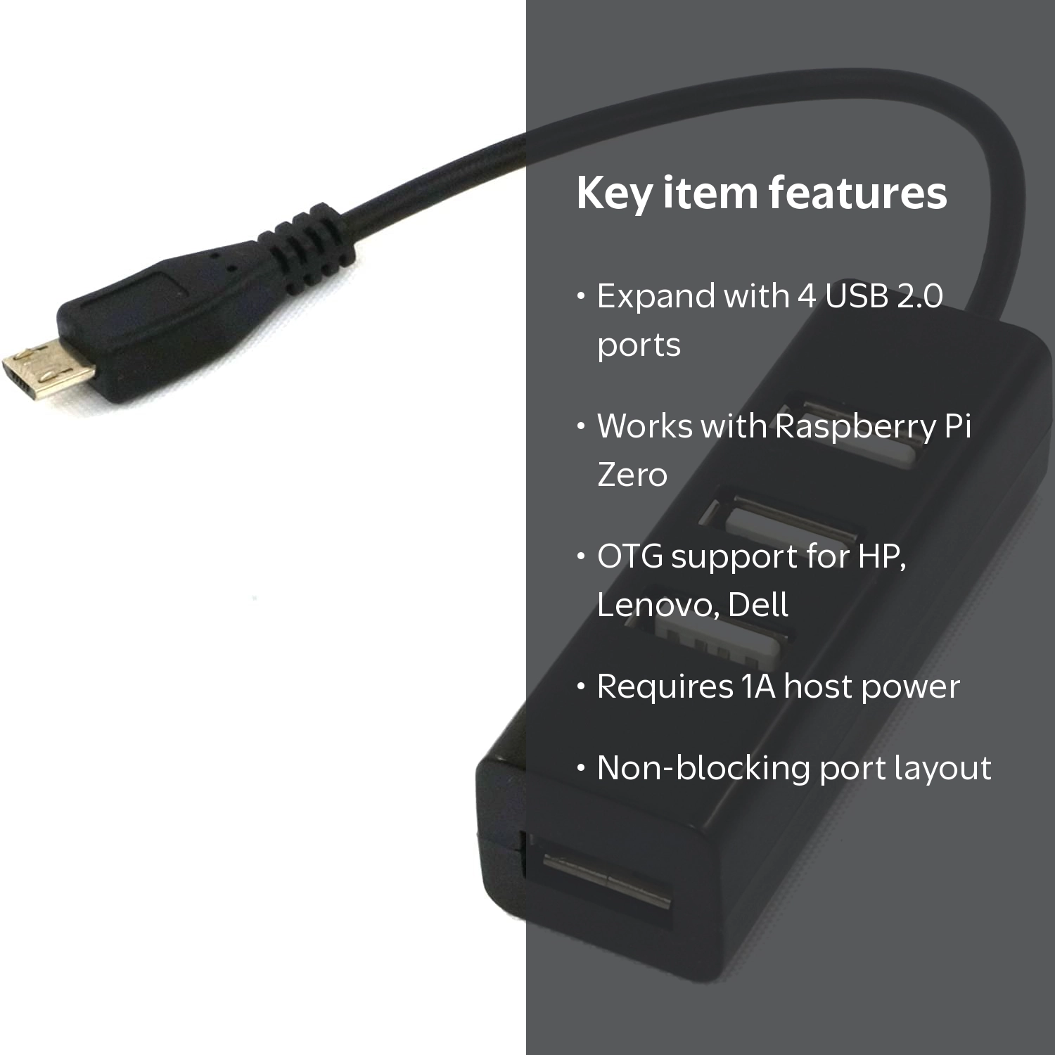 Zendure, MicroUSB to USB 4 Port OTG Hub for Raspberry Pi Zero