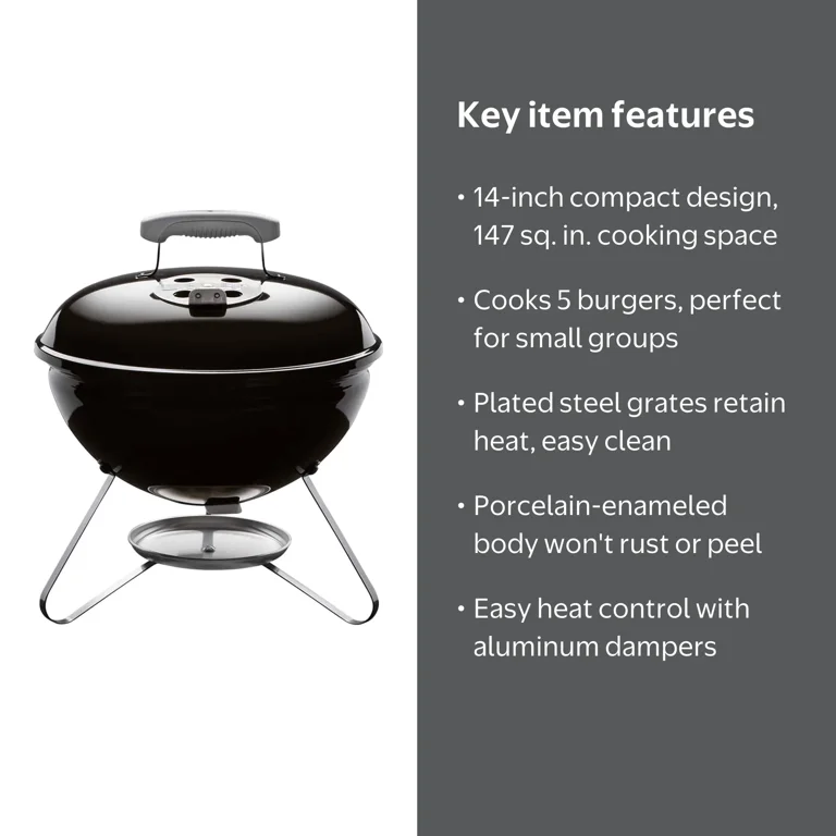 Weber 14 in. Smokey Joe Charcoal Grill, Portable, Black - Walmart.com