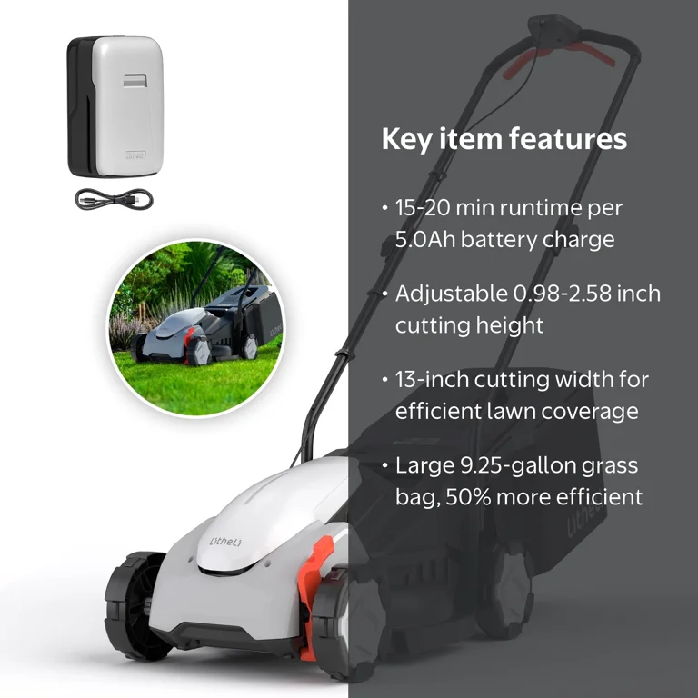 Litheli 20V Cordless Electric Lawn Mower, 13-Inch, Lightweight