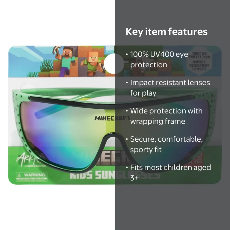 Sun-Staches Minecraft Green Pixel Sports Wrap Kids Sunglasses