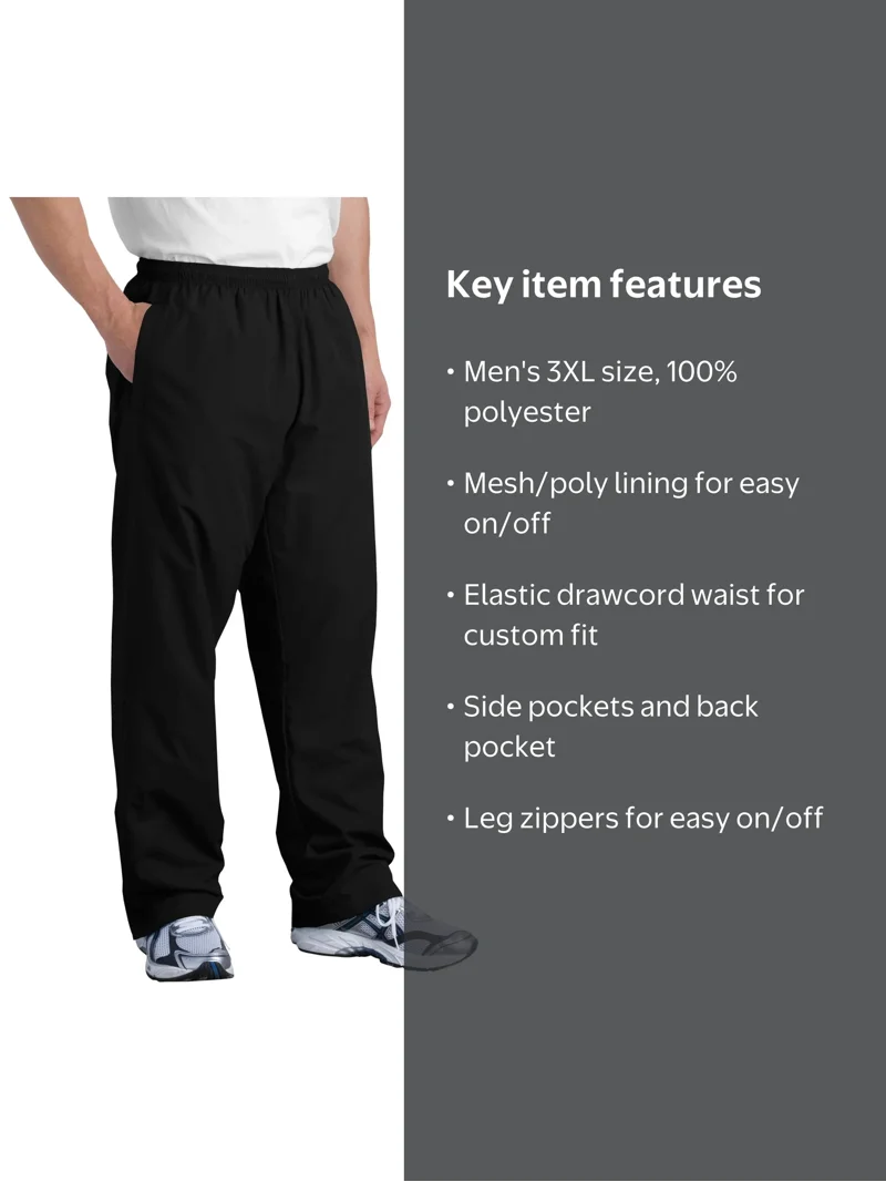 Sport-Tek Side Pockets Wind Pants (Men's), Black, Size 3XL