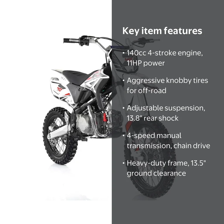 Apollo RFZ 140 Z40 Mid-Size Dirt Bike, 140cc, Manual, Youth/Adults