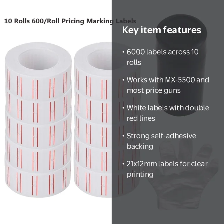 10 Rollen 6000 Stück Etikettenpapier, Preis Gun Labels für Mx-5500 Preis Gun Etikettierer 10 Rollen 6000 Stück Etikettenpapier, Preis Gun Labels für Mx-5500 Preis Gun Etikettierer