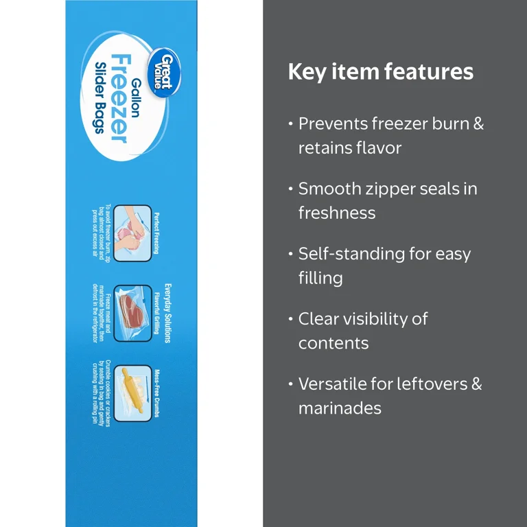 Great Value Freezer Guard Slider Zipper Bags 1 Gallon Pack of 40