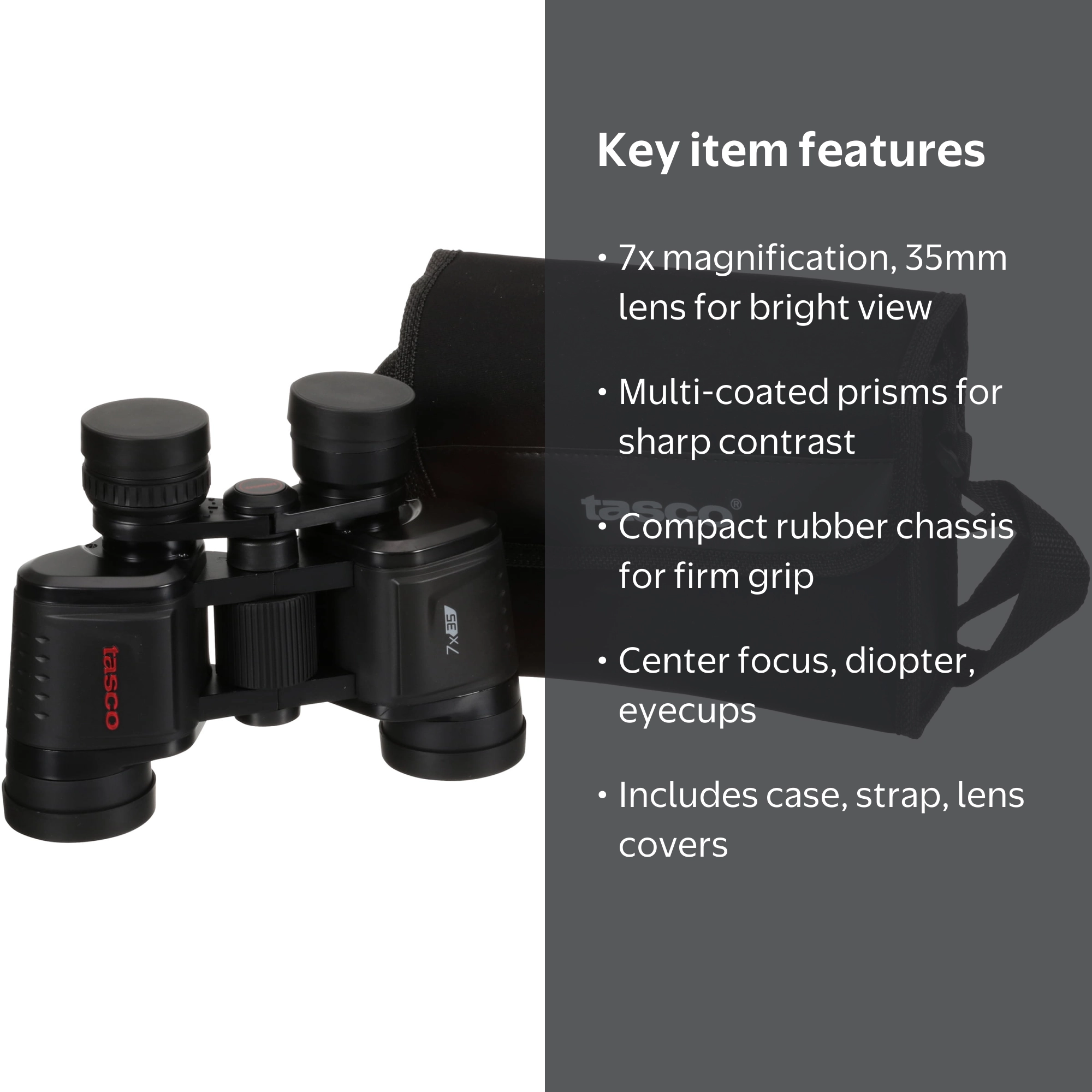Tasco Essentials Binoculars 7x35mm, Porro Prism, Black, Boxed