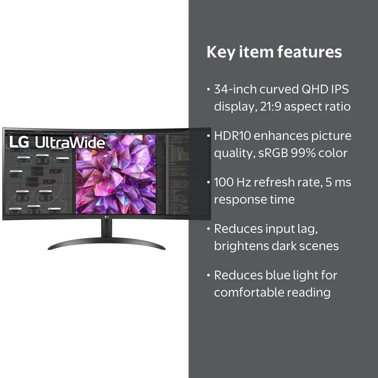LG Ultrawide 34WQ60C-B 34-Inch QHD Curved Screen Edge LED LCD