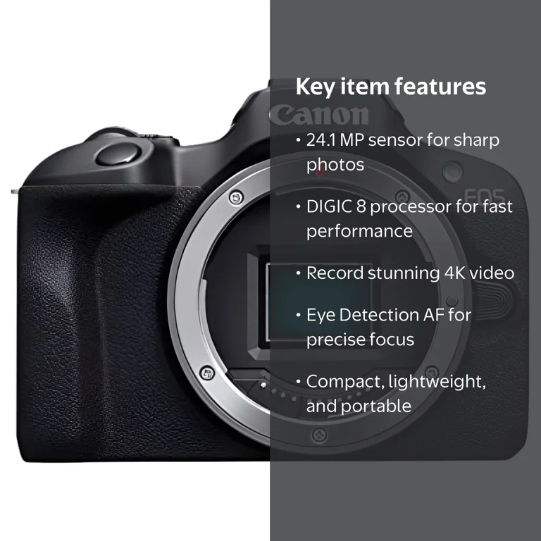 Canon EOS R100, 24.1MP, RF Mount, Mirrorless Camera, DIGIC 8, Wi